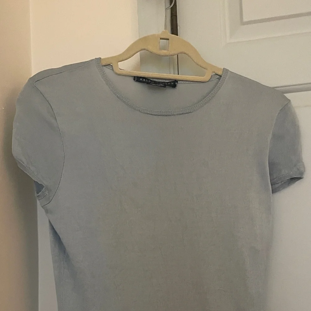 Ralph Lauren Blue Label Silk Short Sleeve Fitted Midi Dress Dusty Blue - Medium - Picture 9 of 16